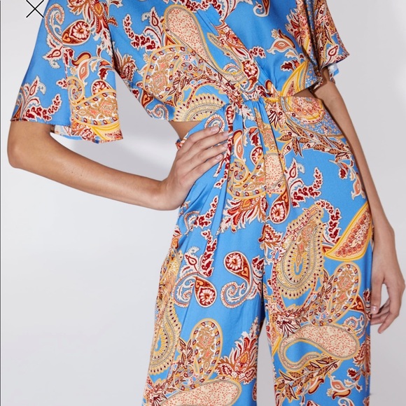 NWT Zara flowy paisley jumpsuit with slits - Picture 2 of 5